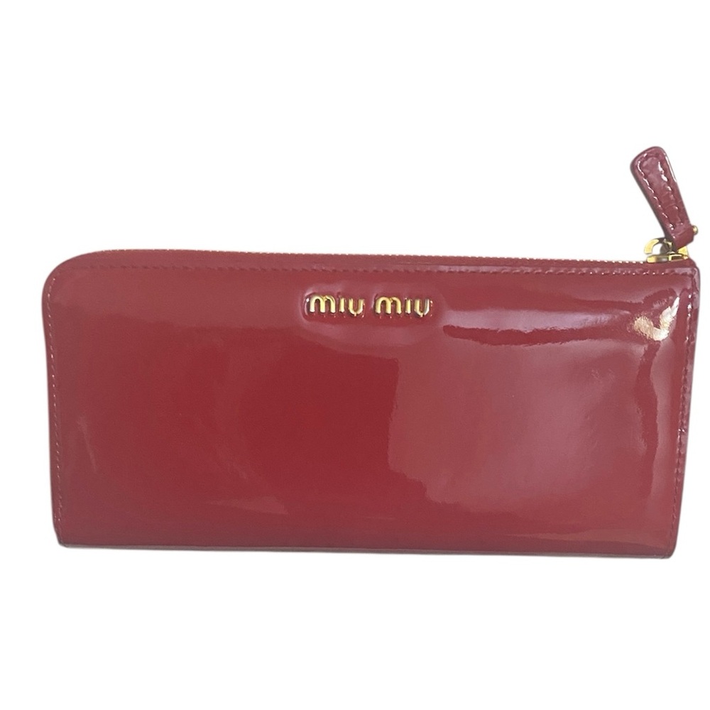 Miu Miu Glossy Red Wallet with Bow Accent
